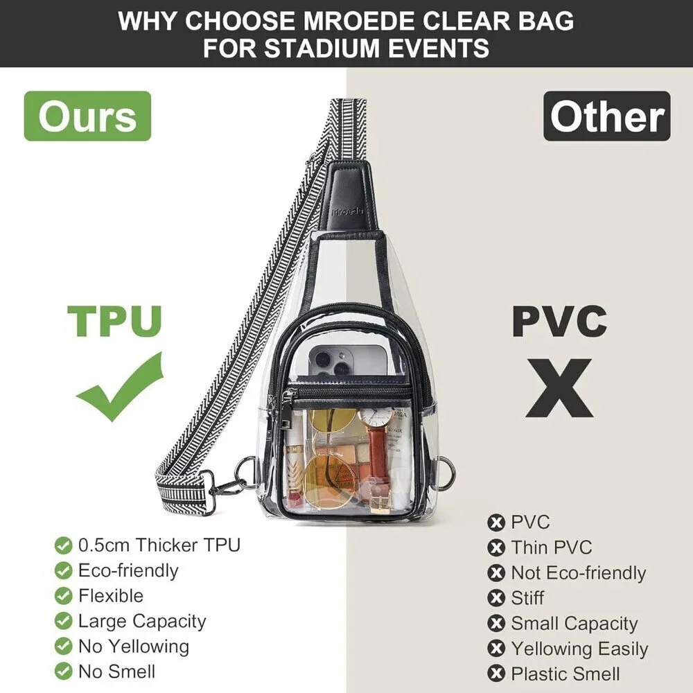 Clear Stadium Bag Crossbody Compact Durable for Concert Sports Events